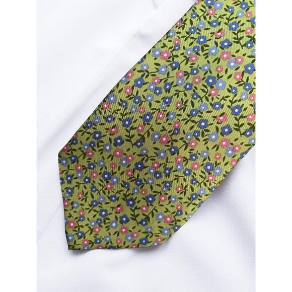 Vintage CHAPS Silk Tie – Handmade Floral Necktie Green Blue Pink, 100% Silk Gift - Picture 3 of 7